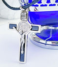 Load image into Gallery viewer, Gents Alloy St Benedict Cross & Leather Chain
