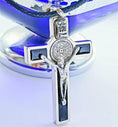 Load image into Gallery viewer, Gents Alloy St Benedict Cross & Leather Chain
