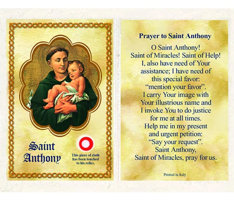 Saint Antony Relic Prayer Card