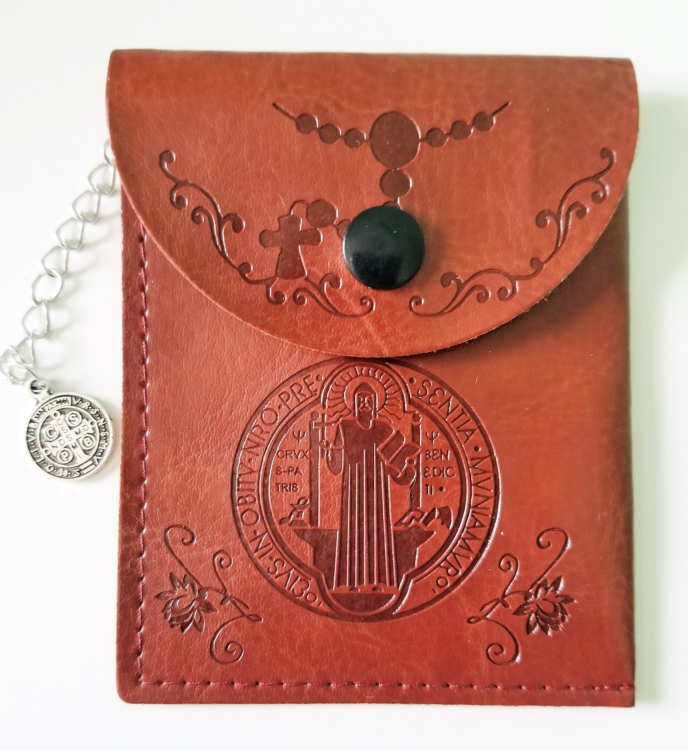 Saint Benedict Leather Rosary Bead Pouch